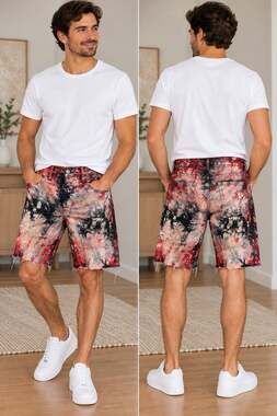 The Purple Brand Black Red Tie Dye Raw Hem Mid Rise Shorts Sz 32